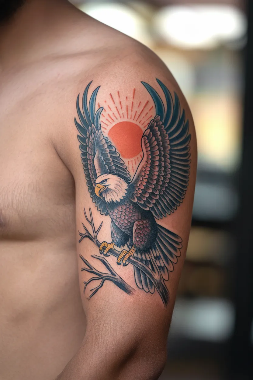 Eagle With Sun Behind it