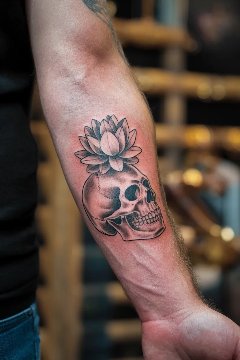 Lotus Flower Emerging From Skull
