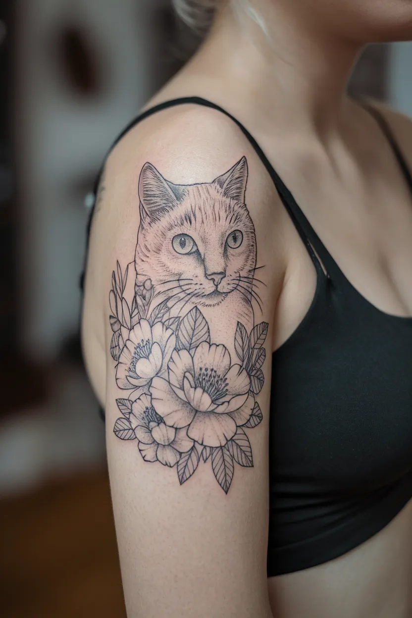 Cat With Floral Accents