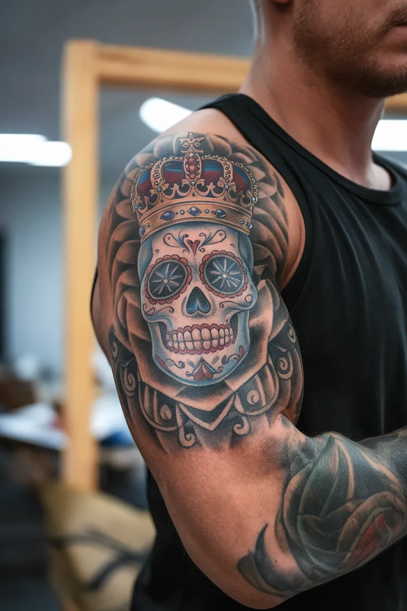Sugar Skull With Crown and Jewels