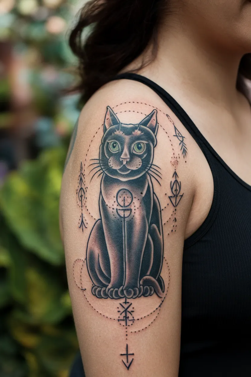Black Cat With Mystical Symbols