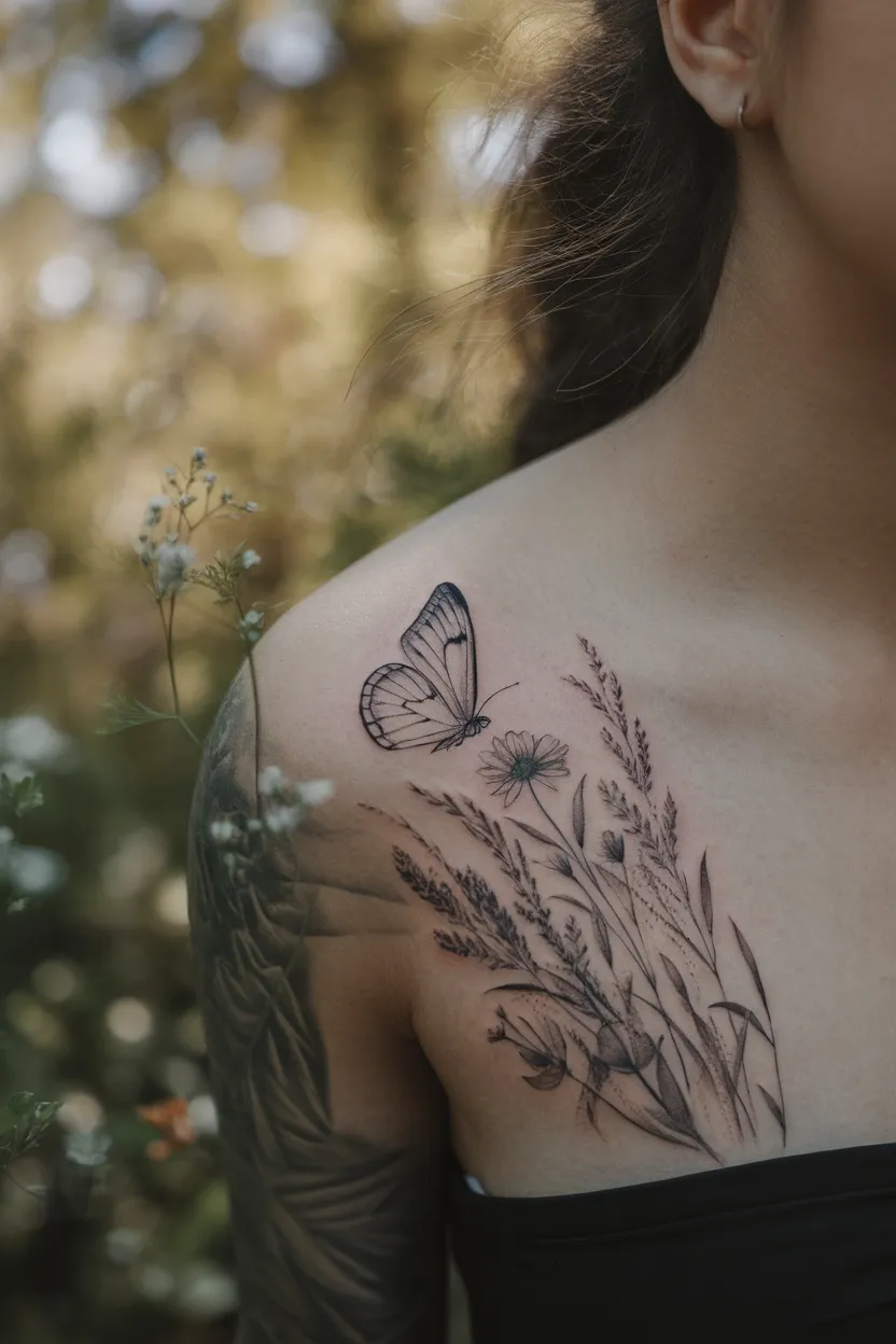 Delicate Butterfly and Wildflowers