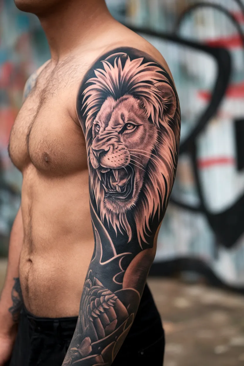 Lion Sleeve Tattoo Design