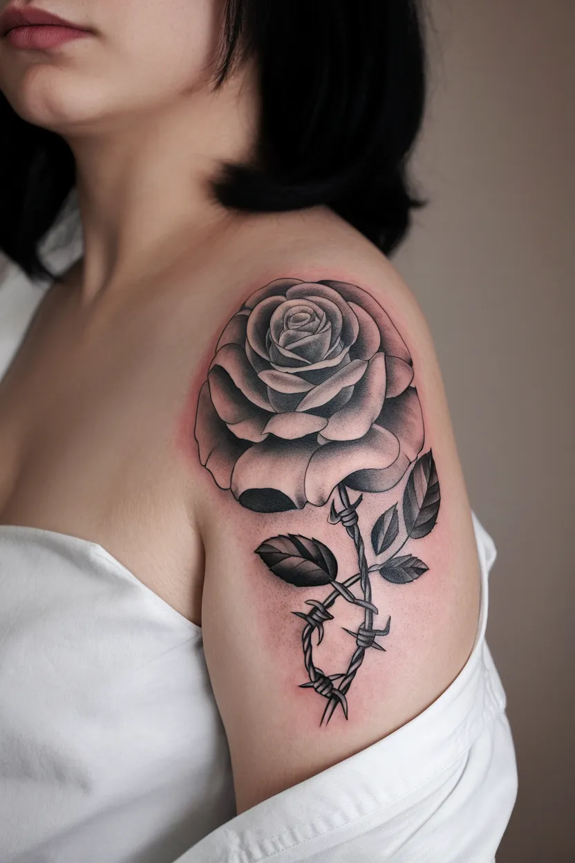 Classic Rose Shoulder Tattoo