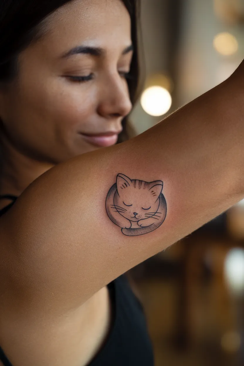 Small Sleeping Cat Tattoo