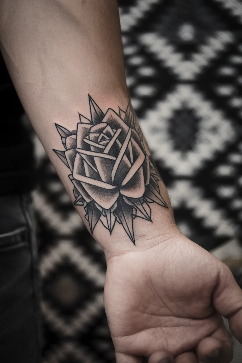 Neo-Traditional Rose Hand Tattoo