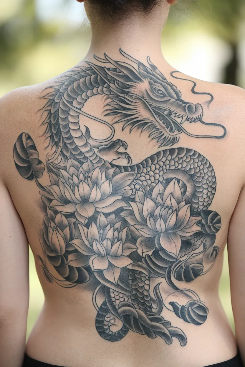 Lotus Flower Dragon Back Piece