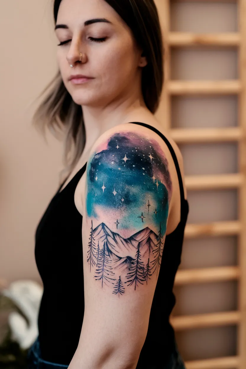 Watercolor Starry Night Scene