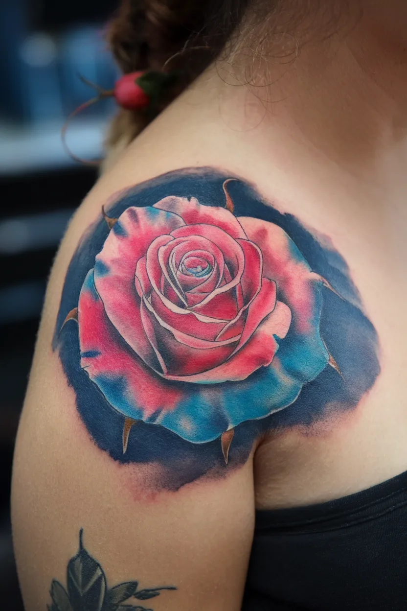 Watercolor Rose Shoulder Piece