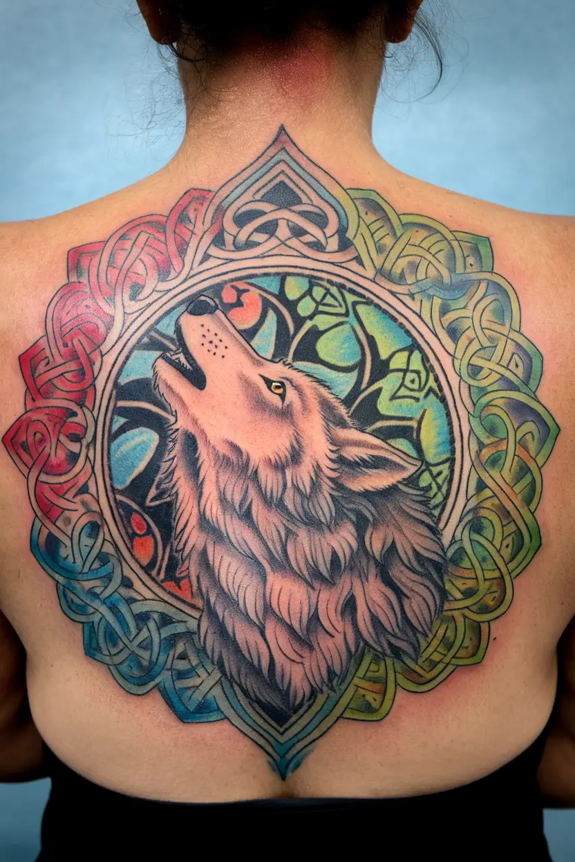 Wolf and Ornaments Tattoo
