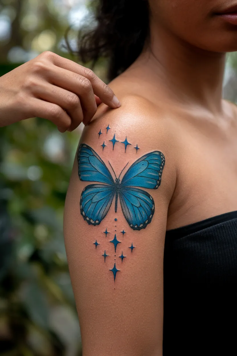 Blue Butterfly With Stars