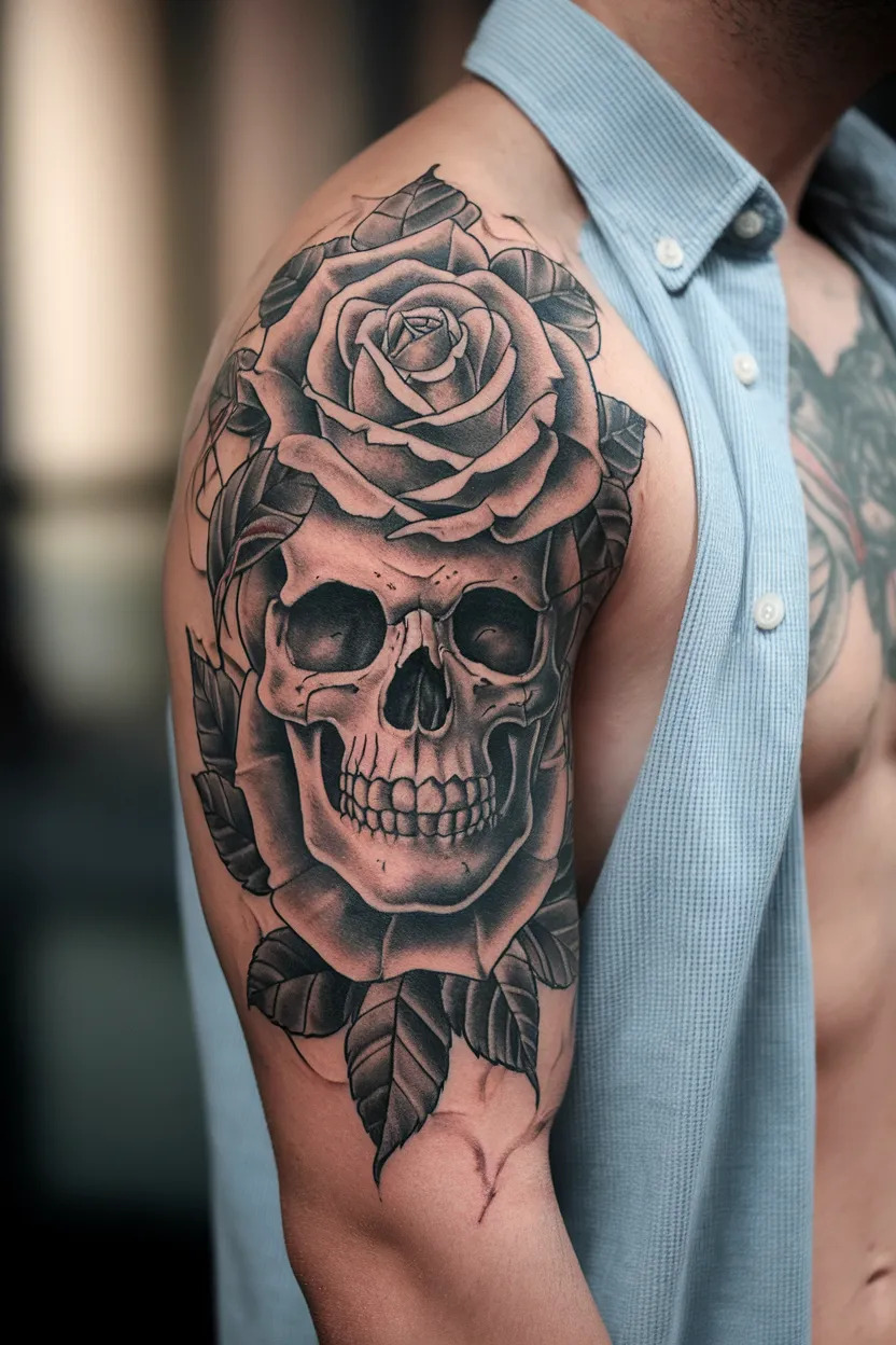 Rose-Crowned Skull Design