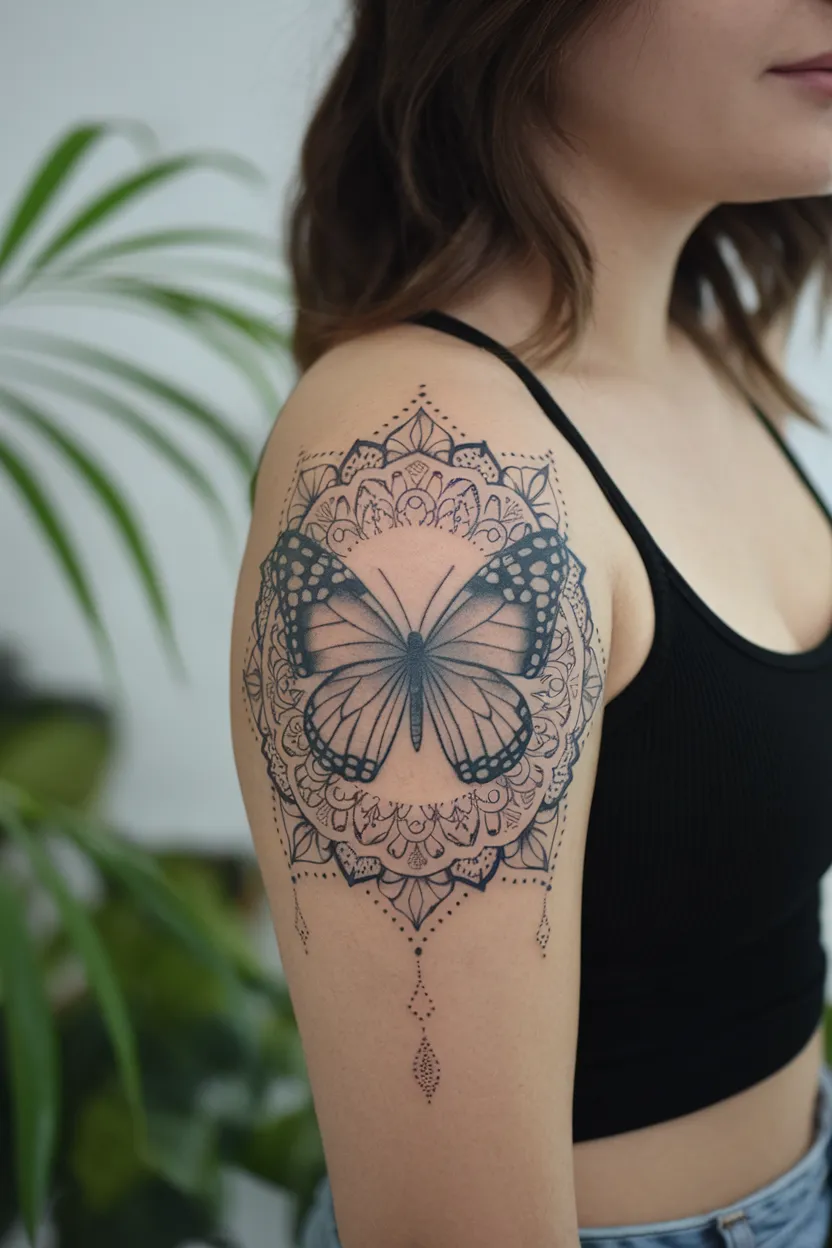 Floral Mandala With Butterfly