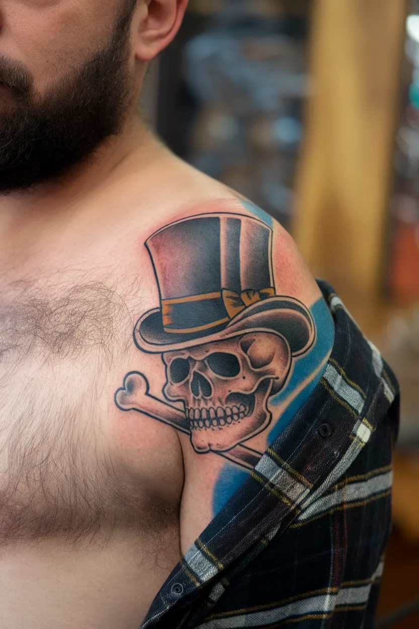 Skull & Bones Top Hat Tattoo