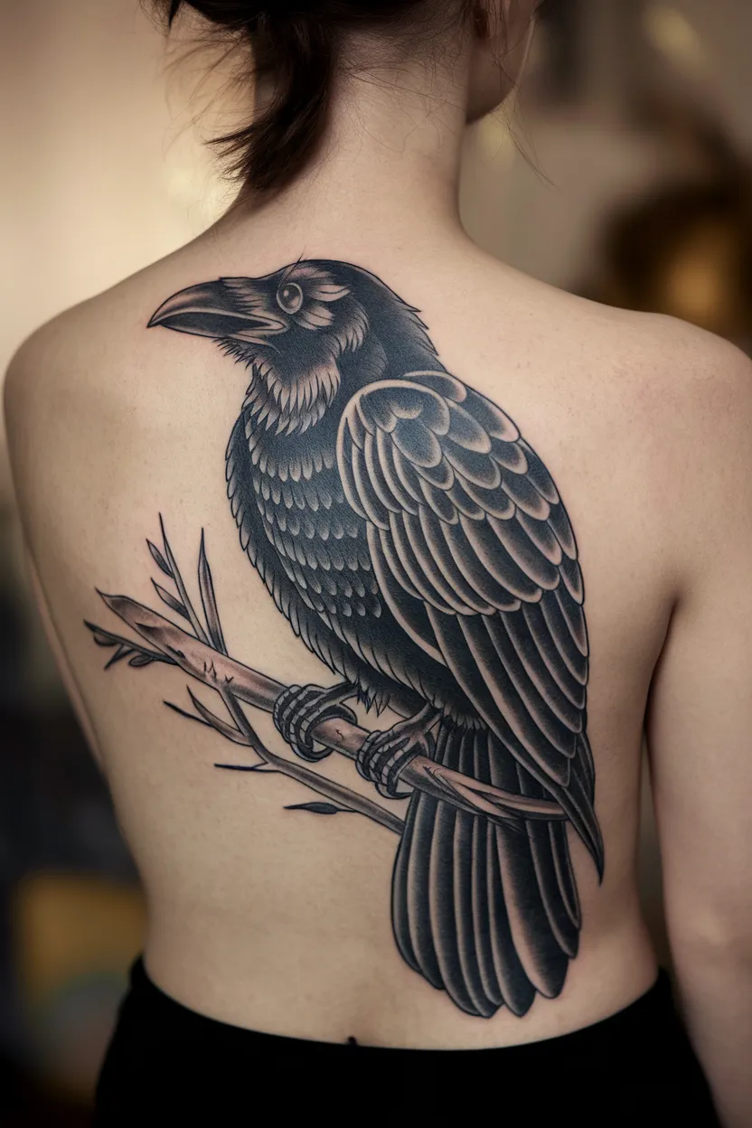 Bold Black Raven Tattoo