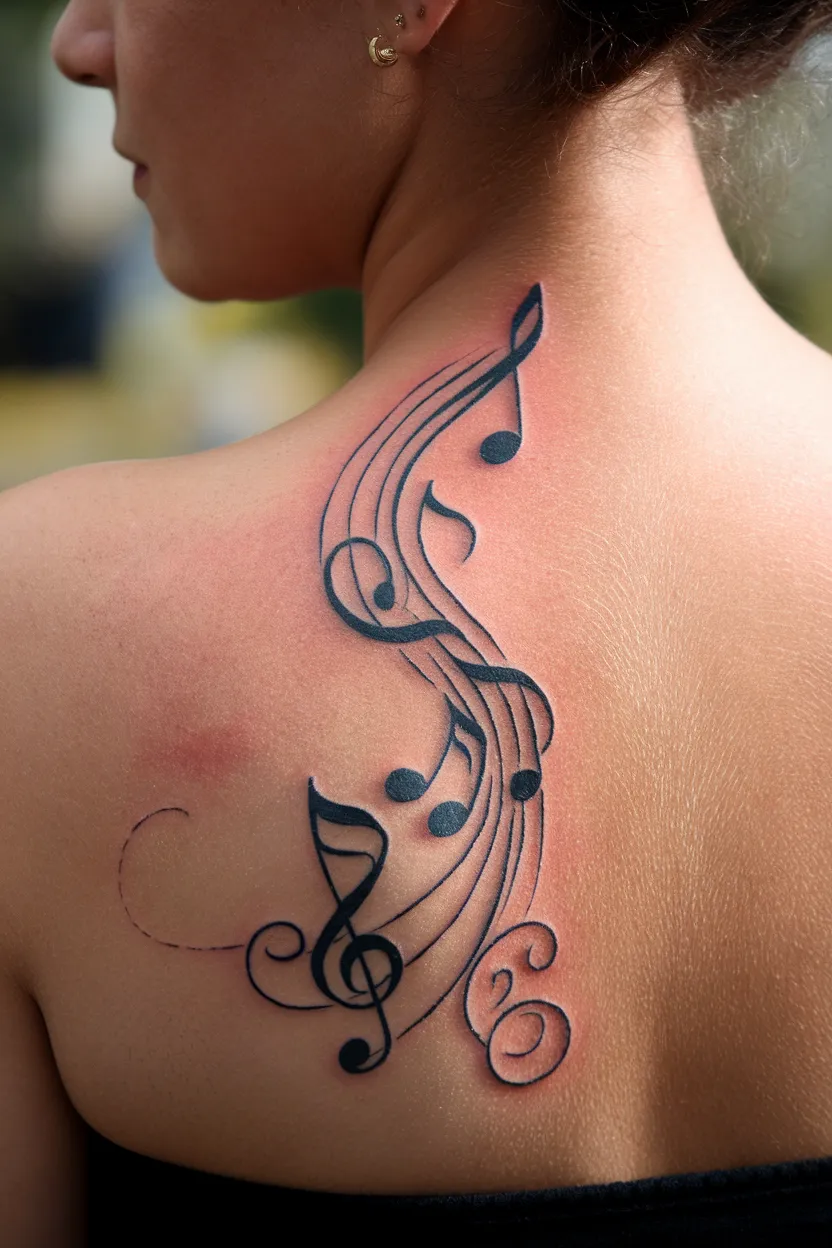 Music Notes Flowing Along the Spine