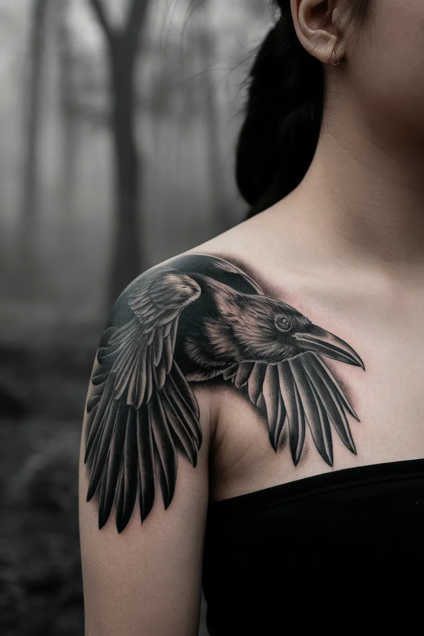 Realistic Raven in Flight