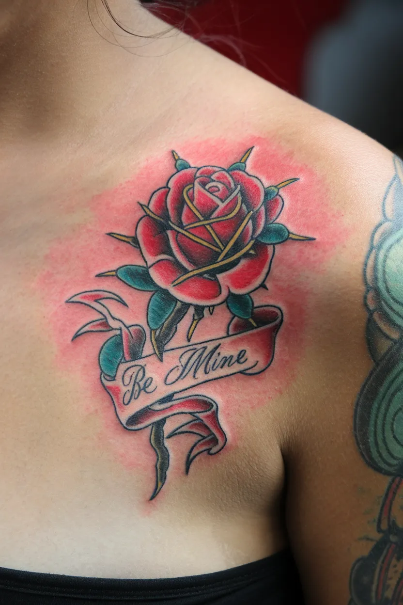 Red Rose With a Ribbon Banner