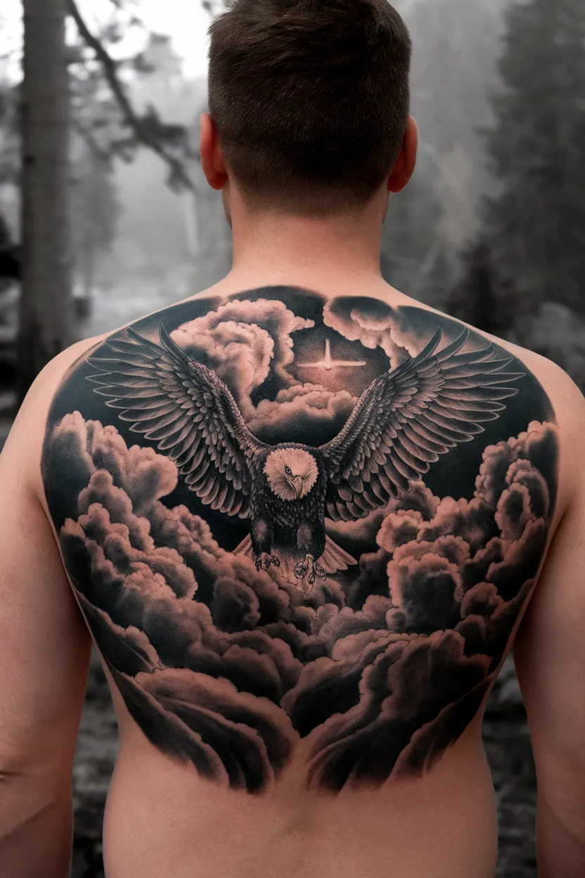 Eagle Emerging From Clouds