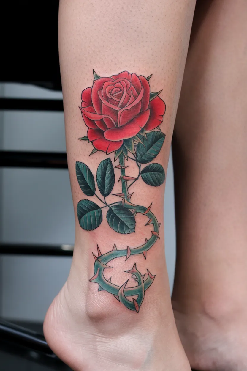 Rose With Thorny Stem Wrapping Around Ankle