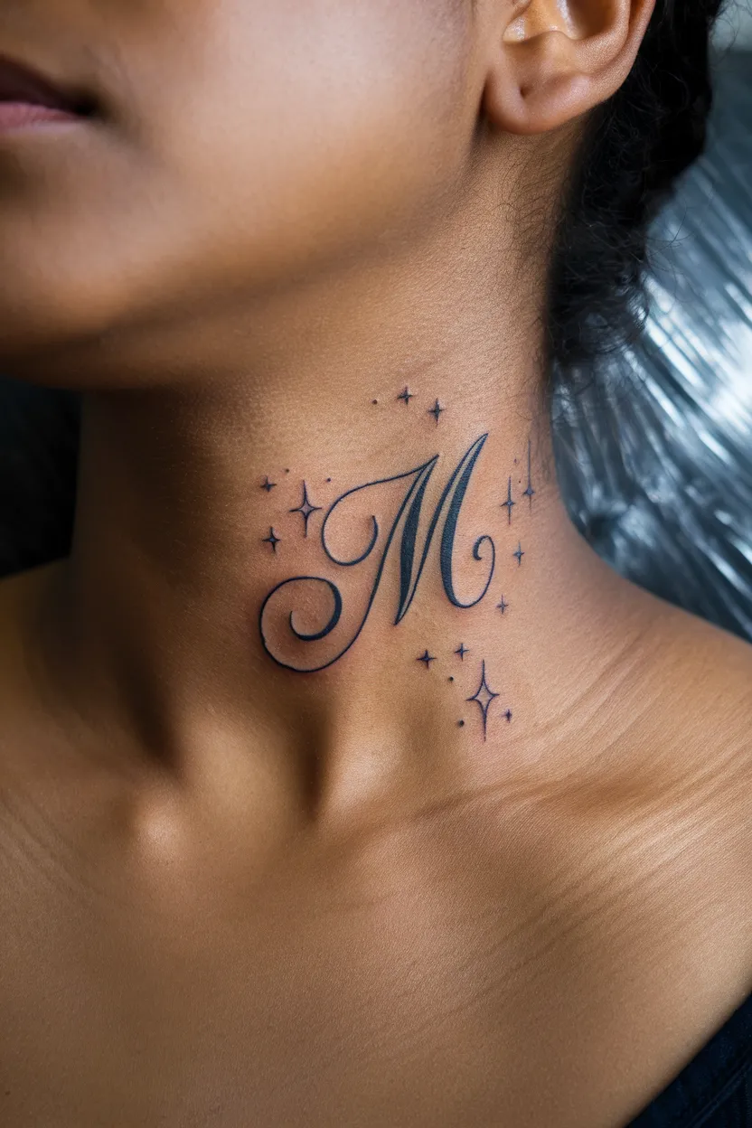 Name Initial Neck Tattoo