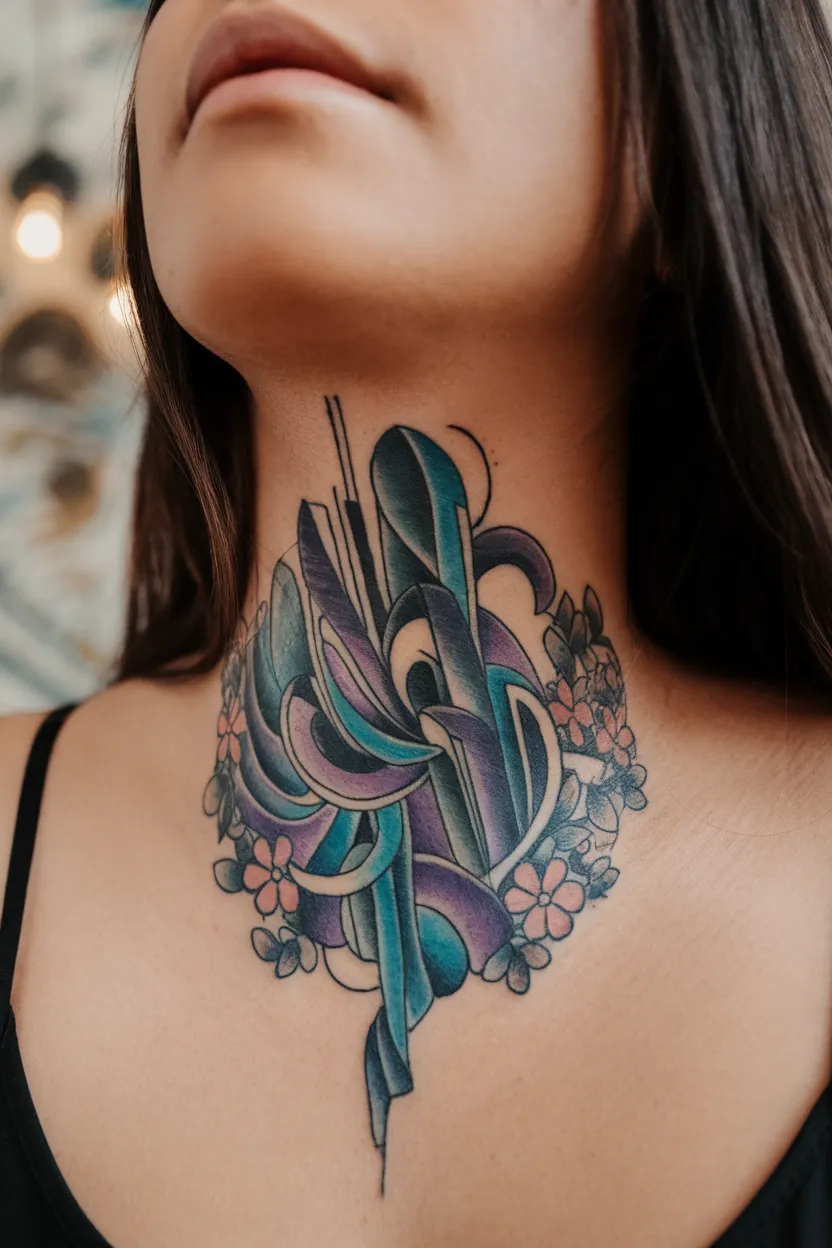 Abstract Compositions Neck Tattoo