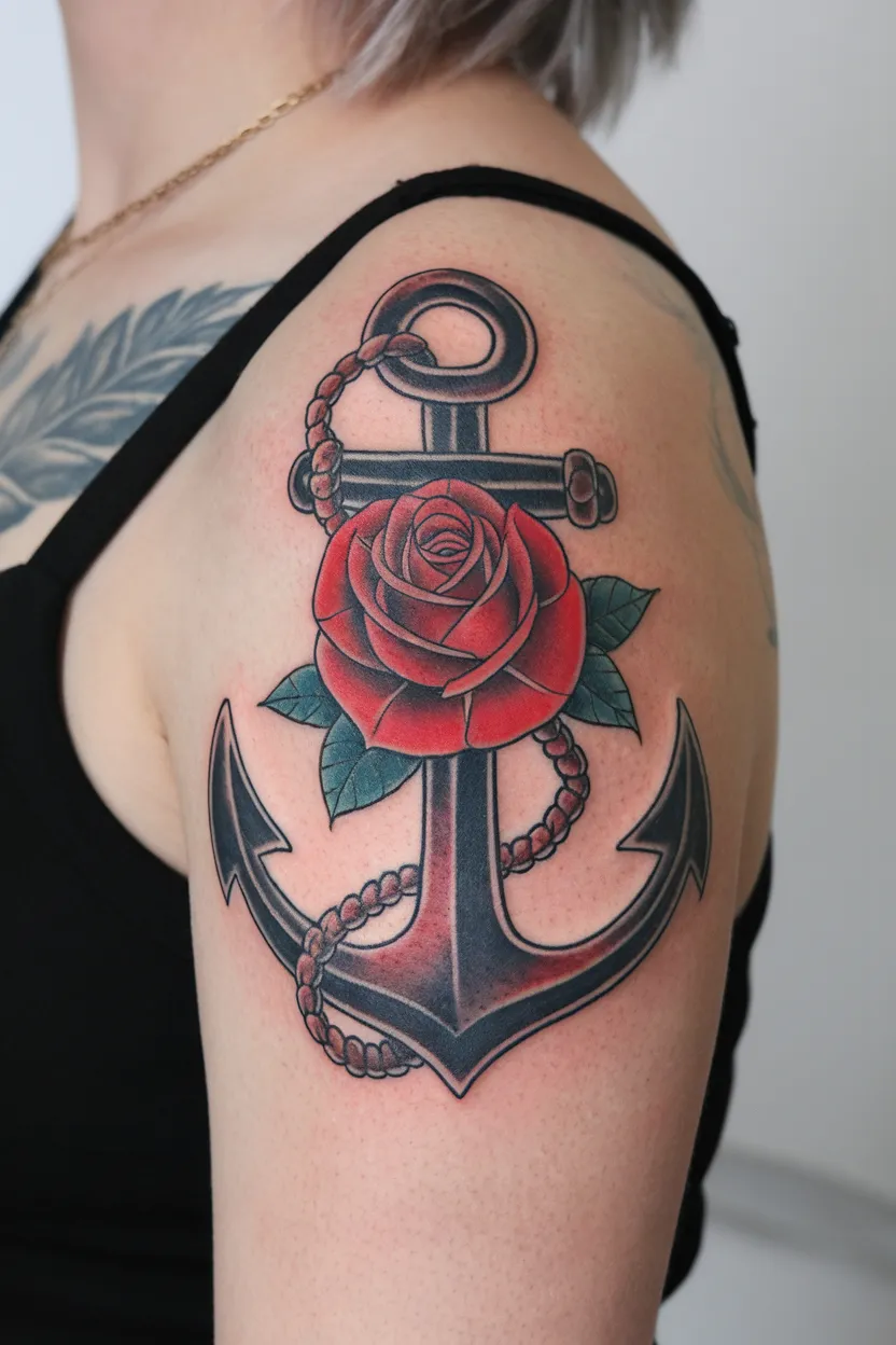 Red Rose and Anchor Combination