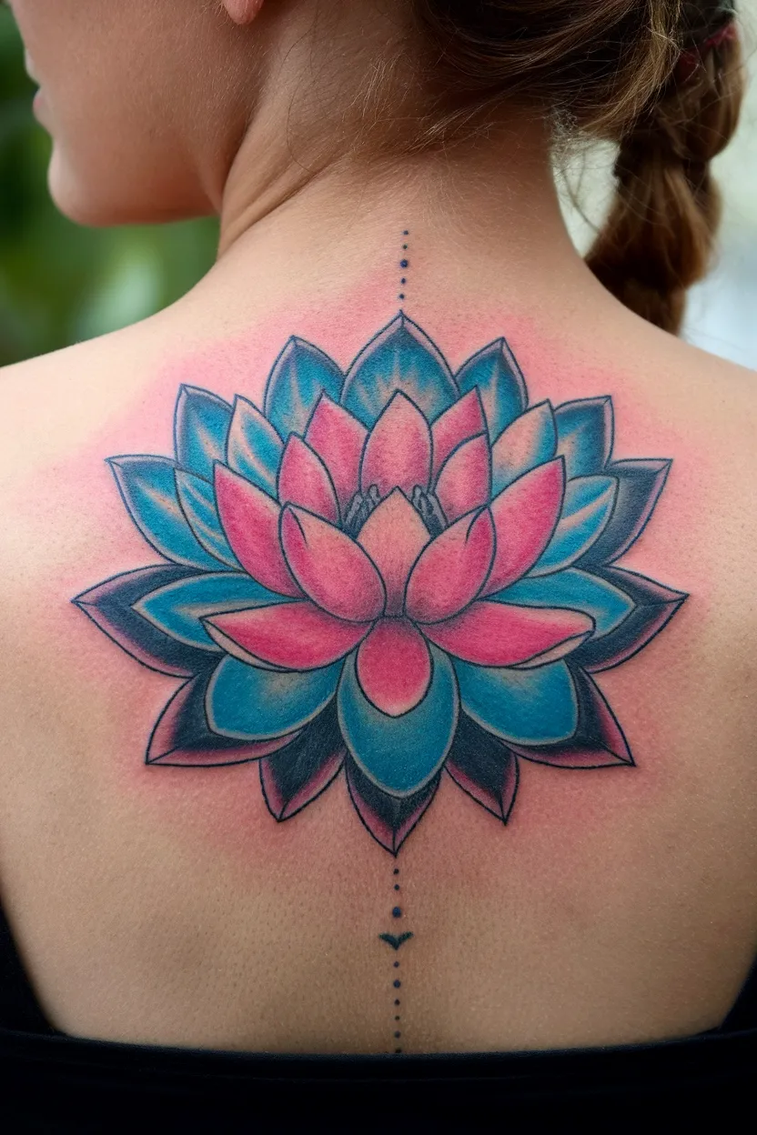 Lotus Flower Spine Tattoo