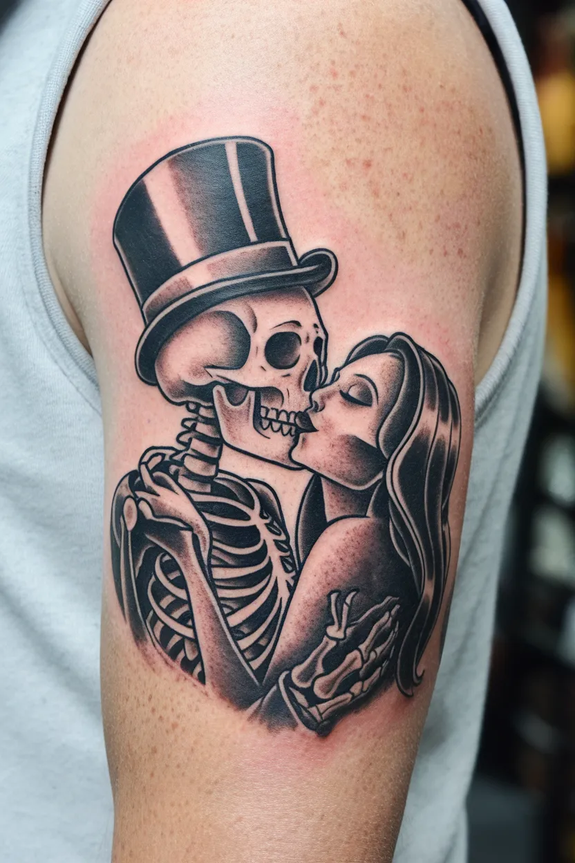 Skeleton Kissing Woman Tattoo