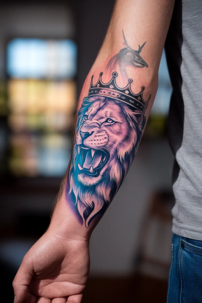 Lion With Crown Tattoo Design