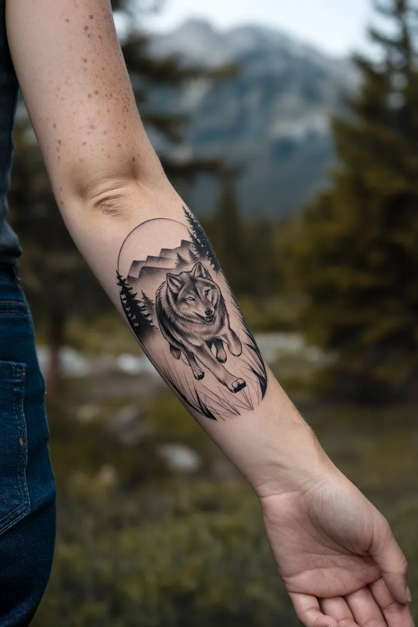Forearm Wolf Tattoo for Women