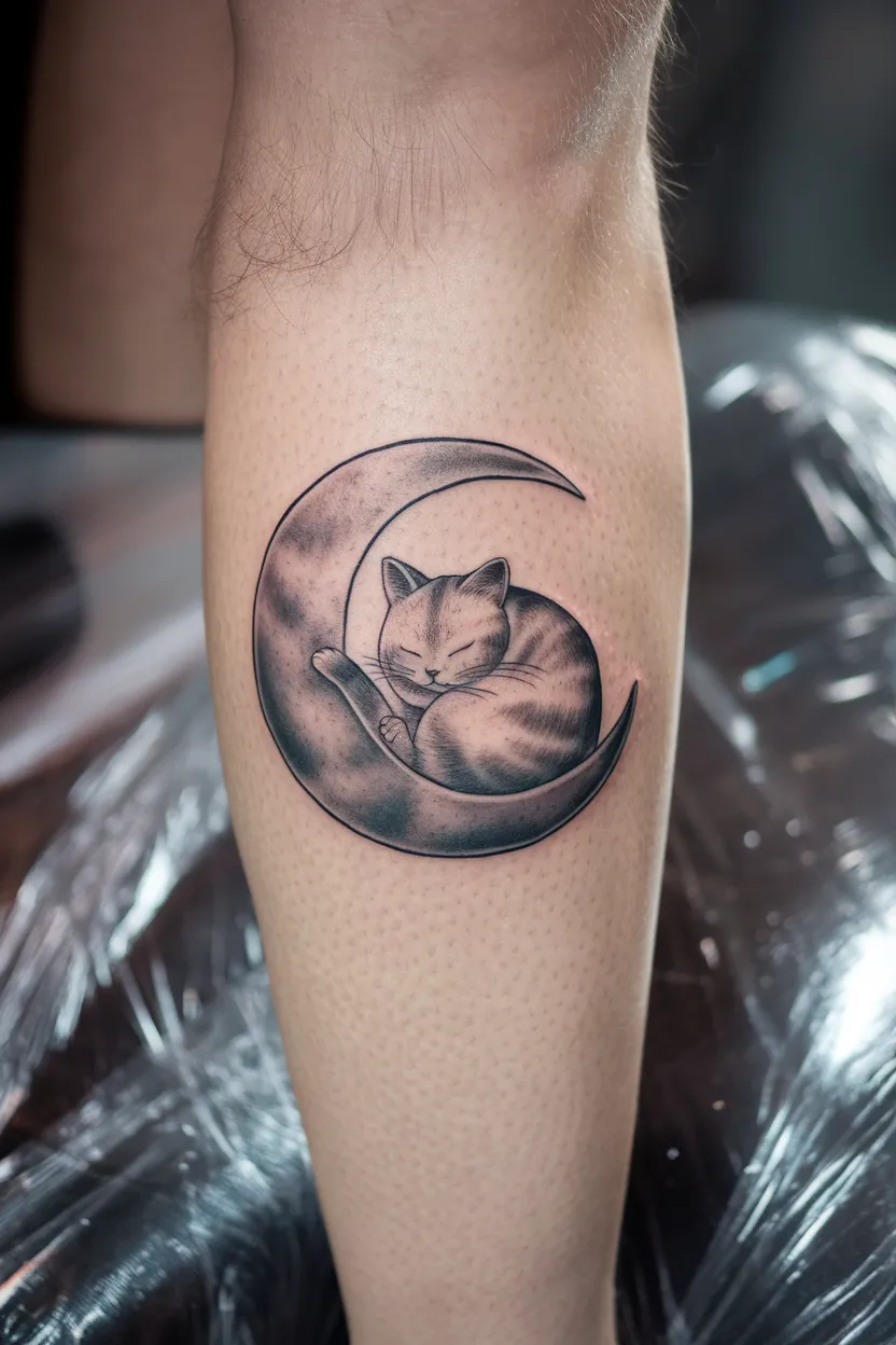 A Sleeping Cat Curled Into a Crescent Moon Shape