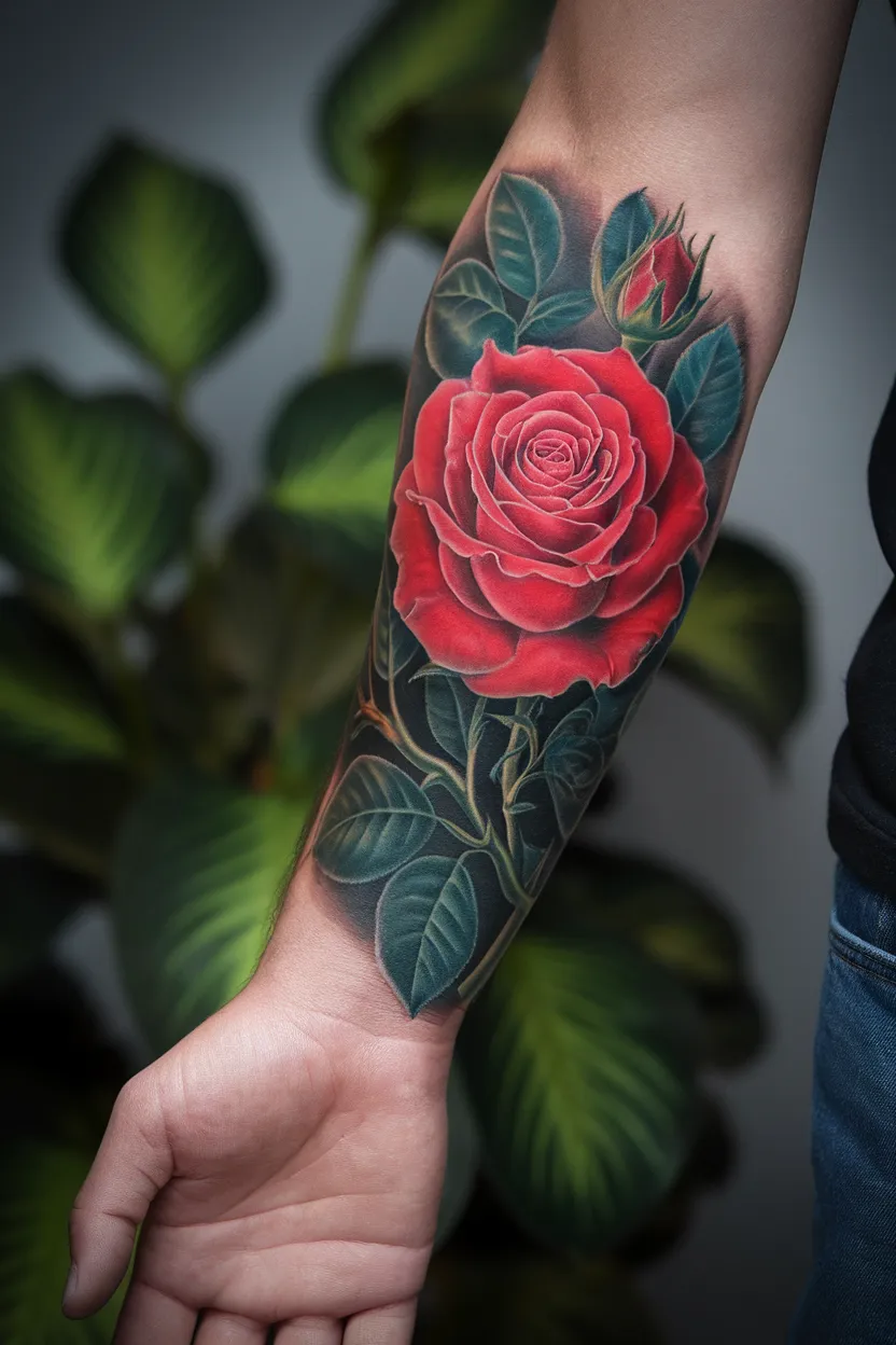 Realistic Color Rose Hand Tattoo