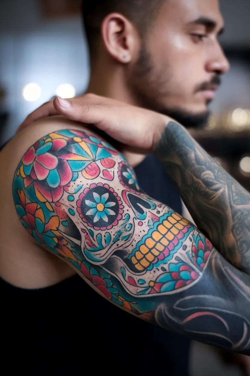 Mosaic-Style Sugar Skull