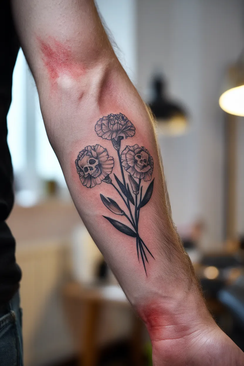 Carnation Skull Bouquet