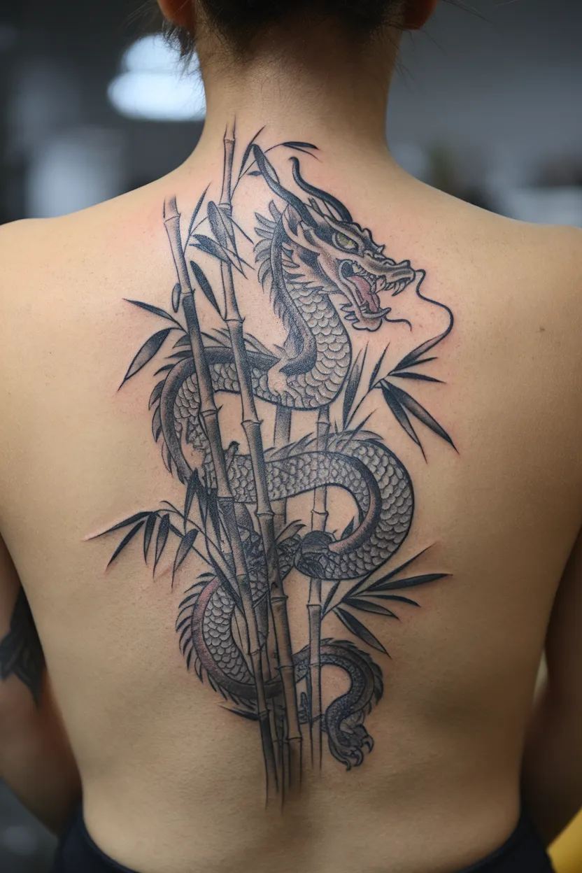 Bamboo and Dragon Spine Tattoo