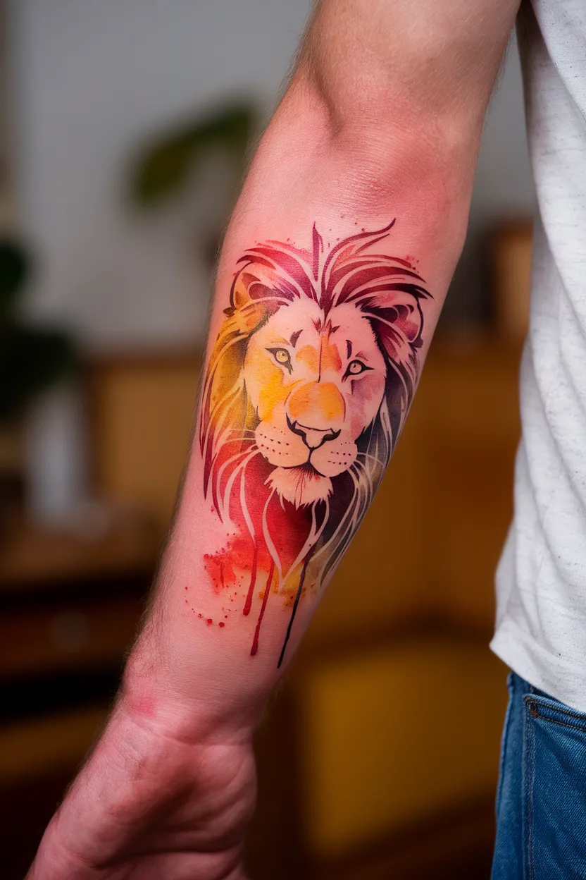 Watercolor Lion Tattoo Design