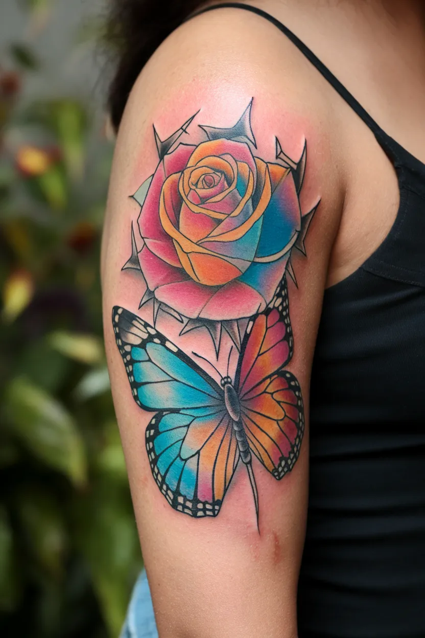 Colorful Rose and Butterfly Combination