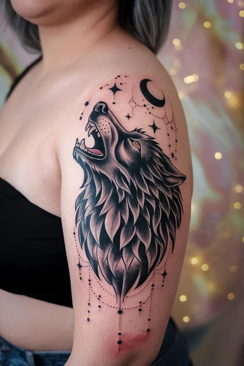 Big Black Wolf Tattoo for Women