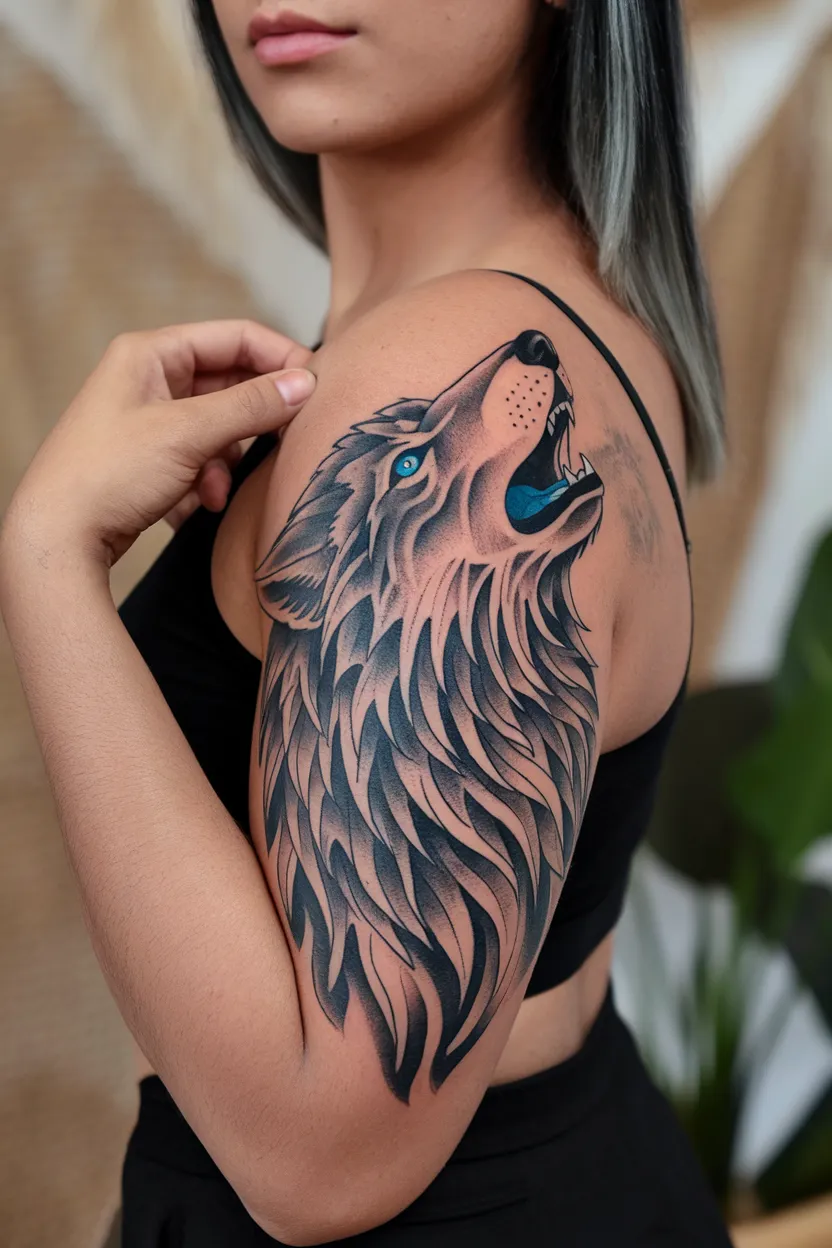 Wolf With Blue Eyes Tattoo for Women