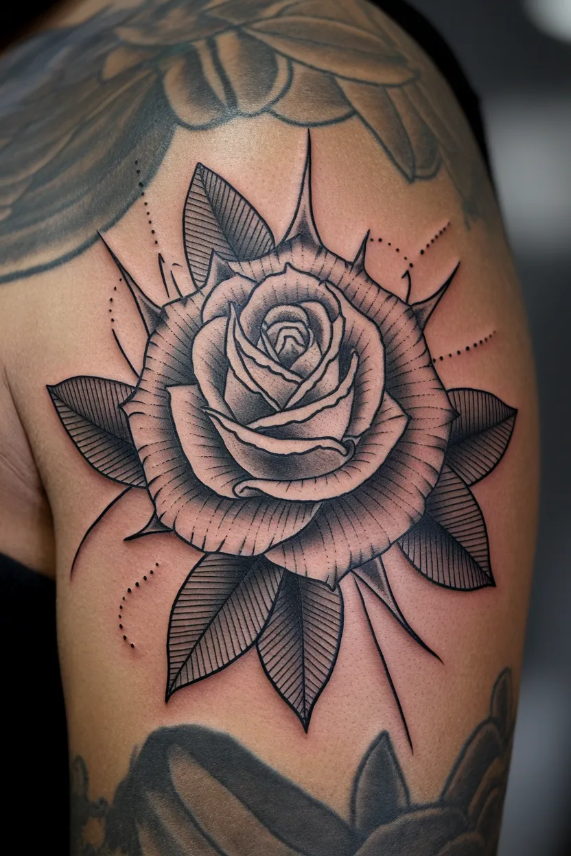 Blackwork Tattoo of Rose