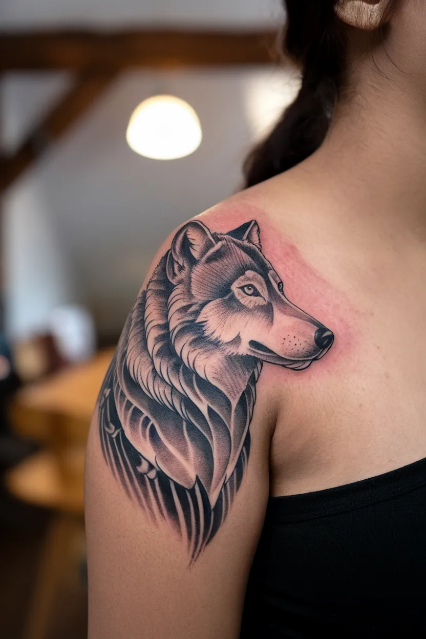 American Traditional Wolf Tattoo for Women