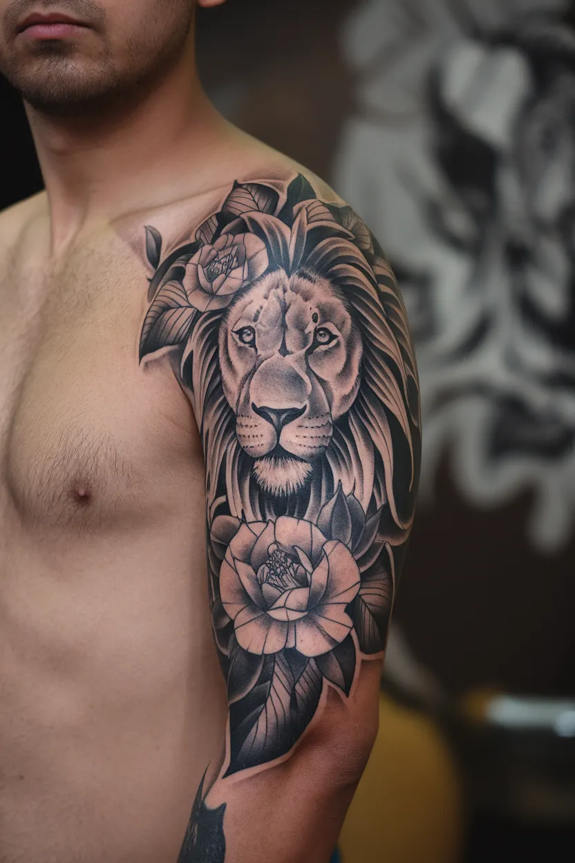 Lion Flower Tattoo Design