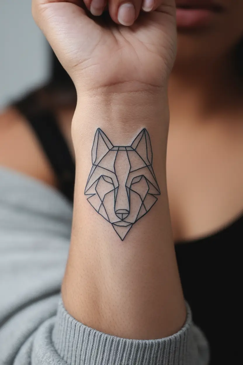 Minimalist Wolf Outline Tattoo