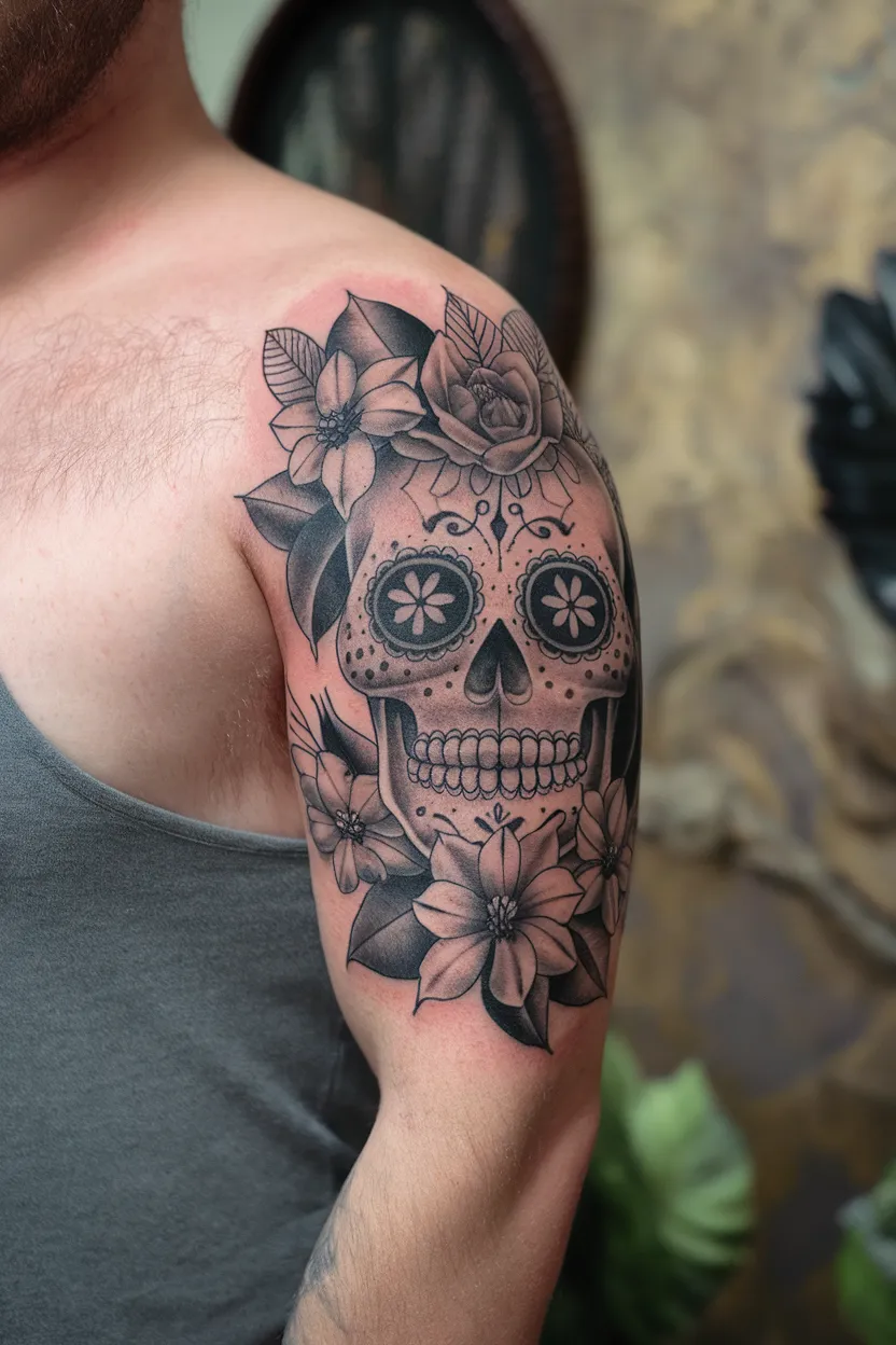 Sugar Skull With Nature Elements