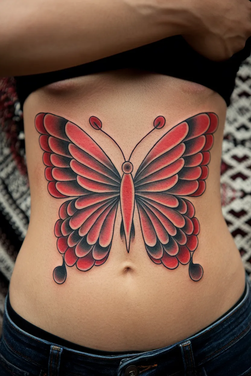 Stylized Red Butterfly on the Stomach