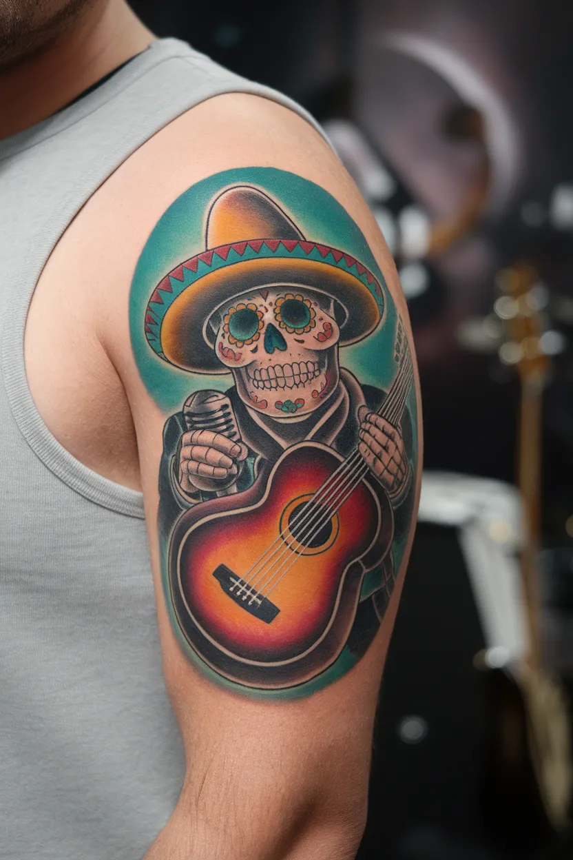 Sugar Skull With Musical Instruments