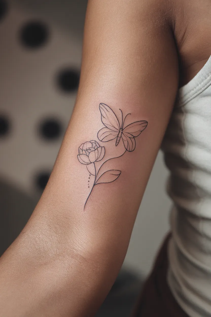 Minimalist Butterfly and Flower Outline