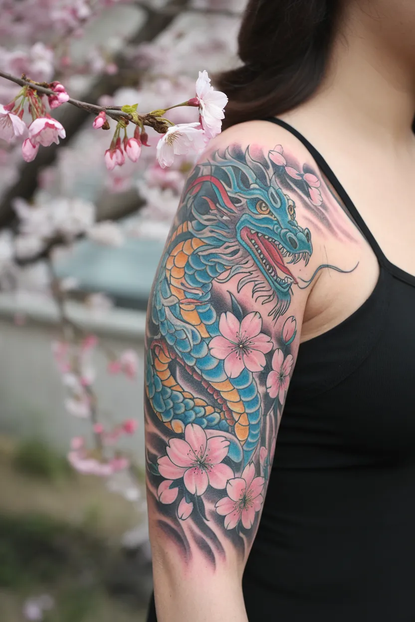 Dragon and Cherry Blossom Sleeve
