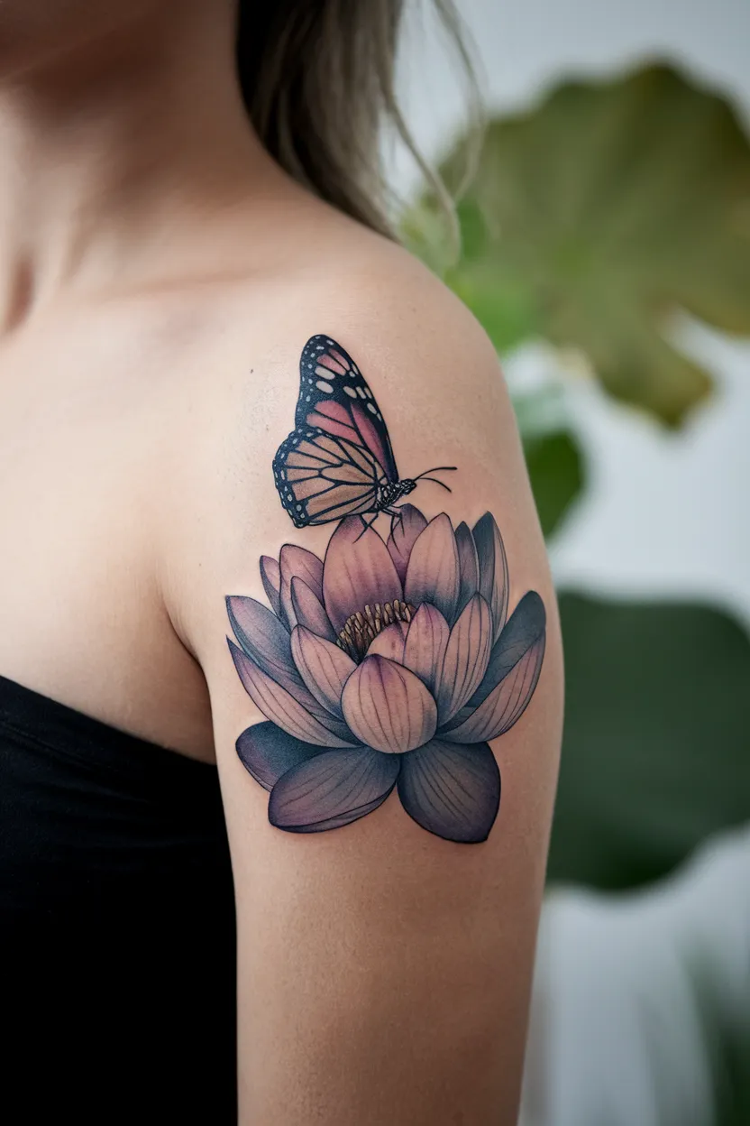 Lotus Flower and Butterfly